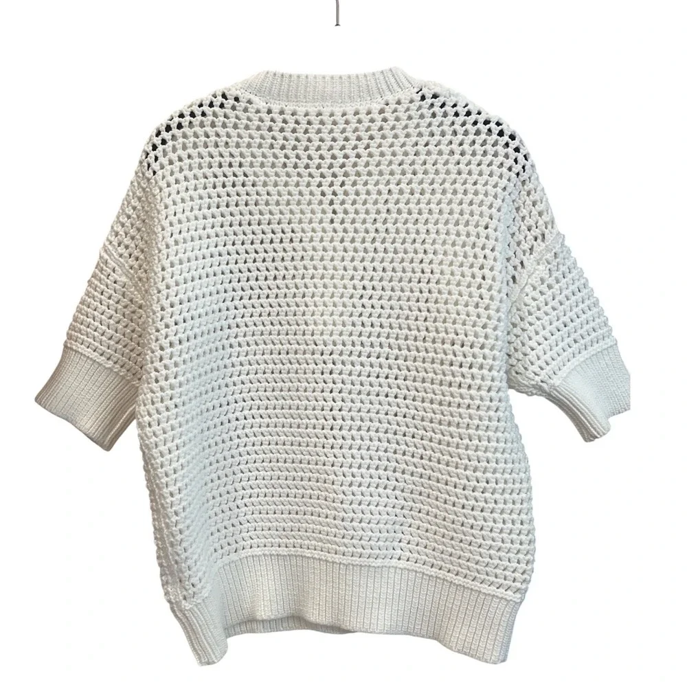 Cream Crochet Knit Short-Sleeve Sweater - Picture 4 of 5